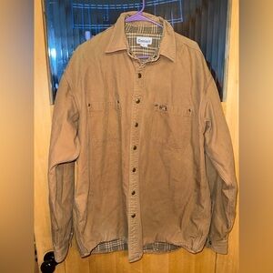 Vtg Carhartt Canvas Shirt Jacket Mens Lg Khaki Brown Snap Button Flannel Lined